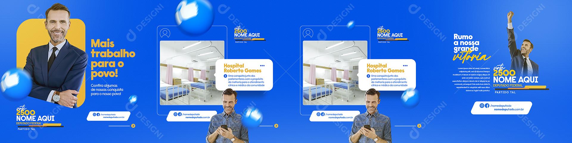 Social Media Carrossel Política Mais Trabalho Para o Povo PSD Editável