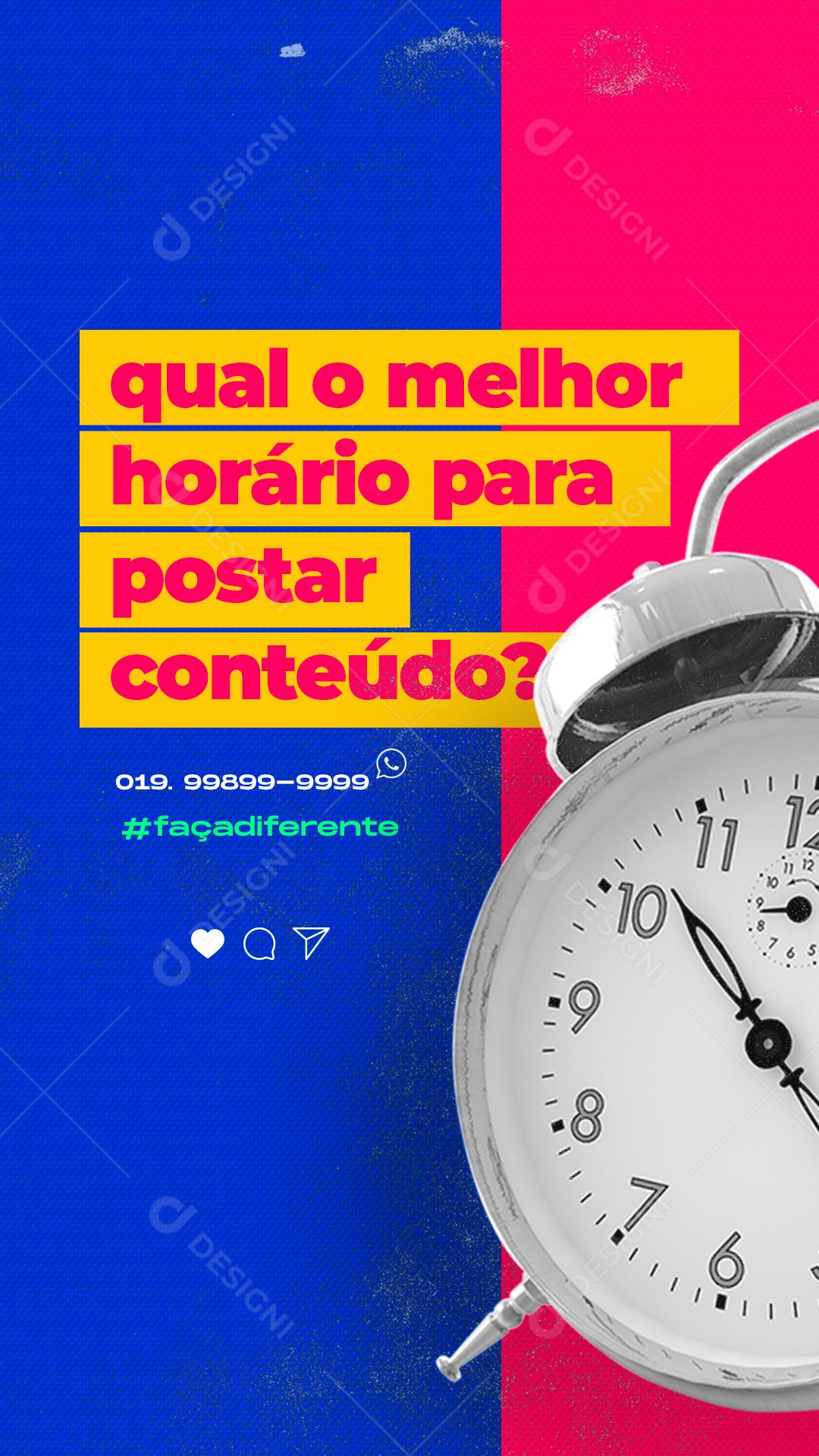 Story Qual o Melhor horário para postar conteúdo Social Media PSD Editável