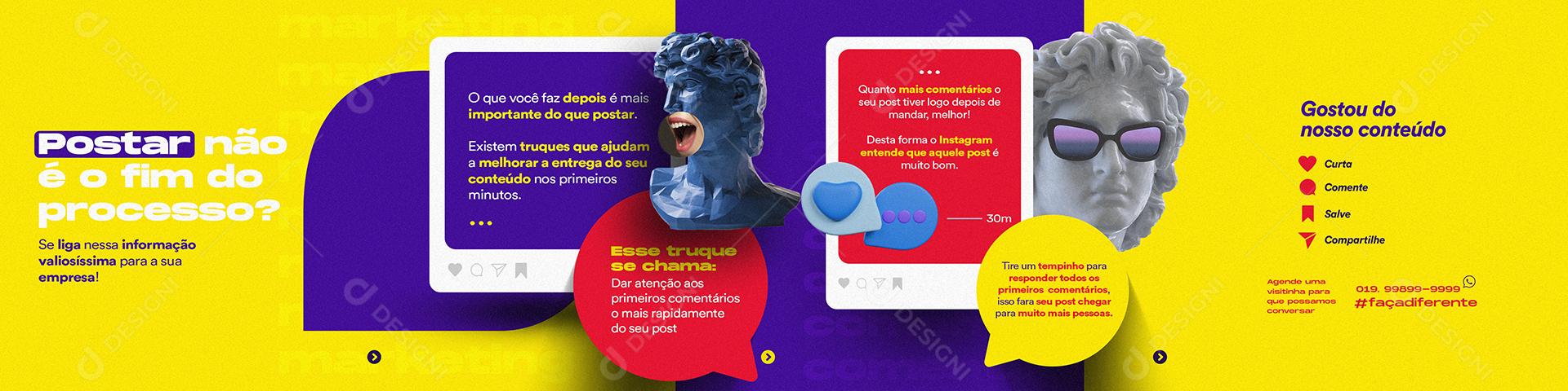 Social Media Postar não é o fim Processo Marketing Carrossel PSD Editável