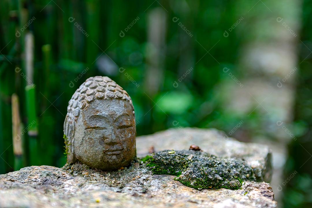 Estatua escultura budismo sobre fundo desfocado