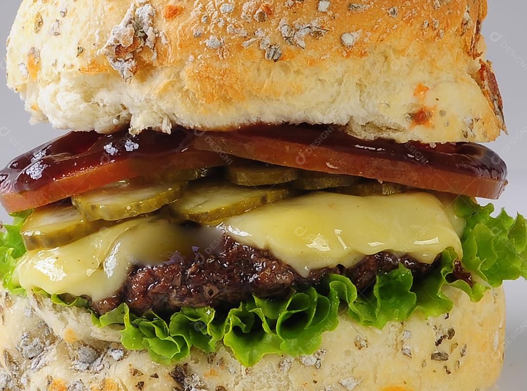 Comida hamburguer pao queijo hamburguer alface