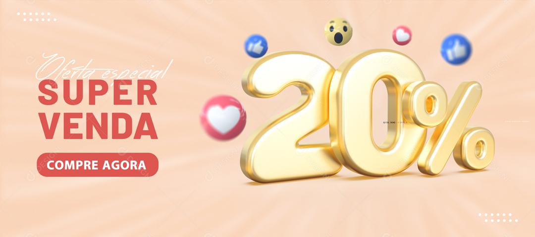Banner Ofertas Especial Super Venda Lojas 20% de Desconto Social Media PSD Editável
