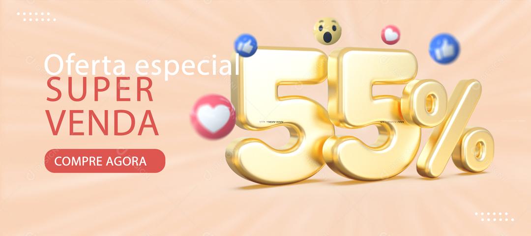 Banner Ofertas Especial Super Venda Lojas 55% de Desconto Social Media PSD Editável