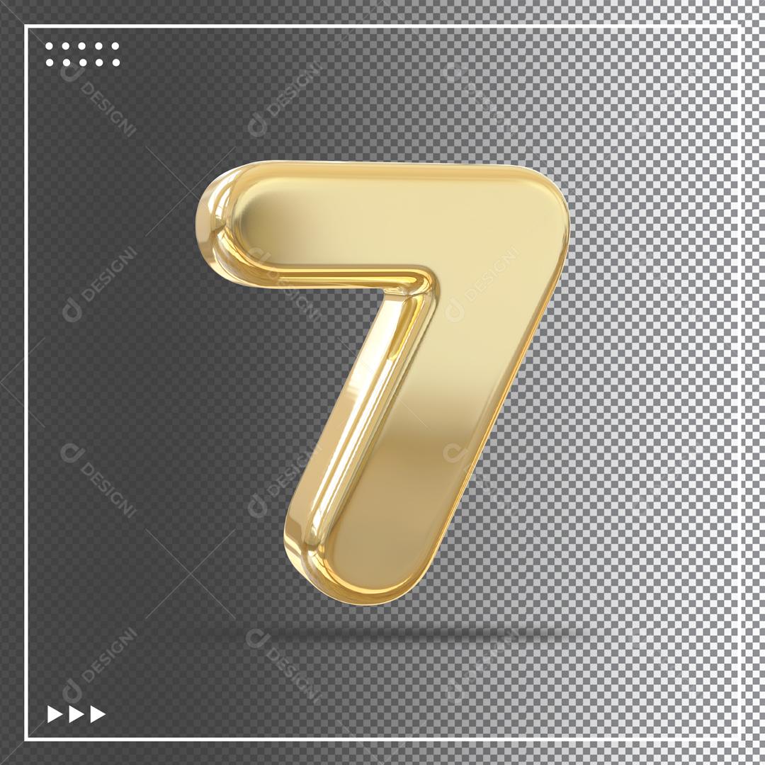 Elemento 3D Número 7 Dourado Para Composição PSD