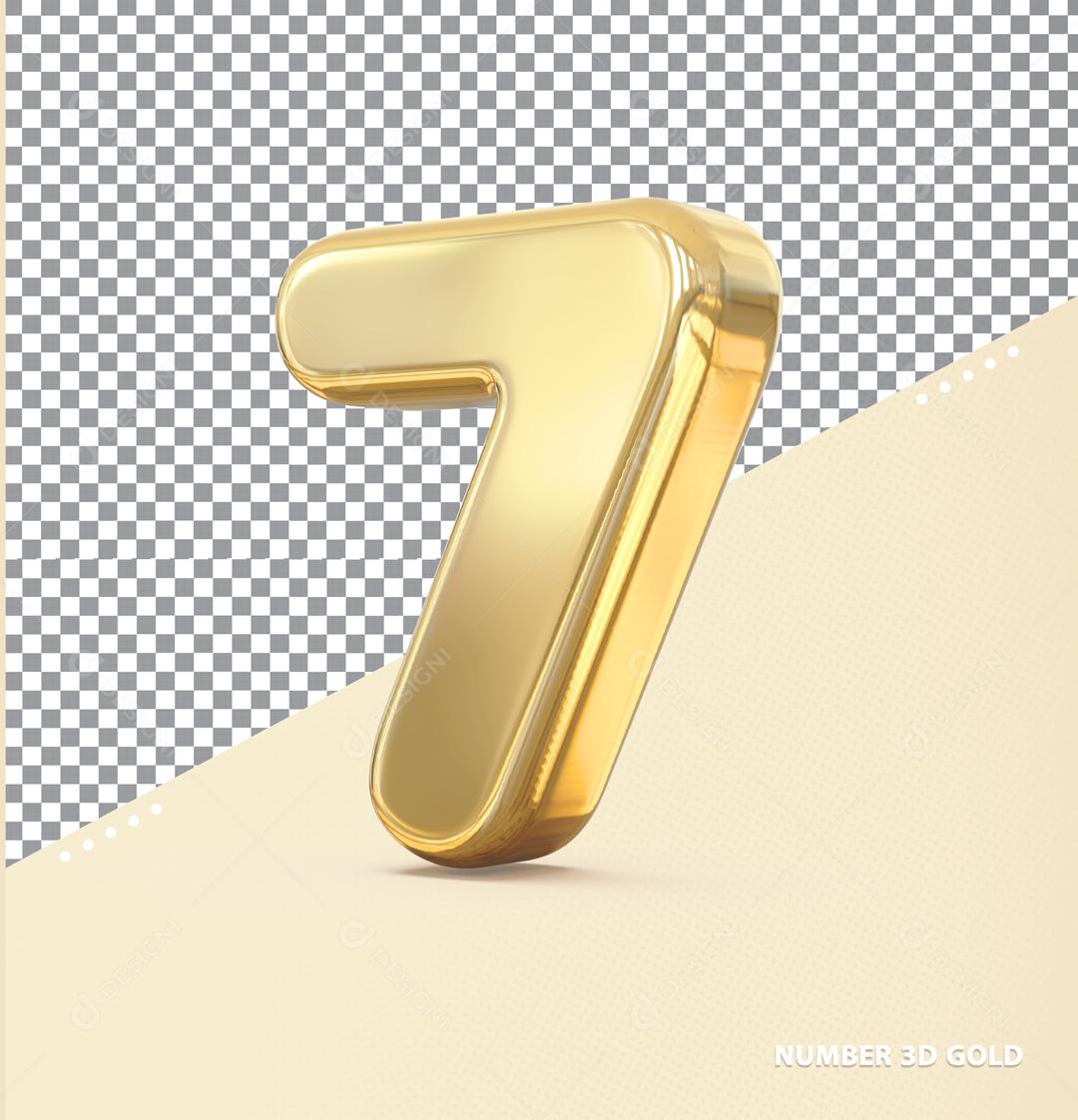 Número 7 Dourado Elemento 3D Para Composição PSD