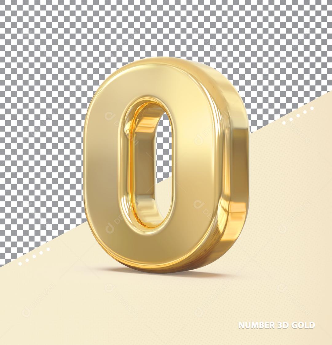 Número 0 Dourado Elemento 3D Para Composição PSD