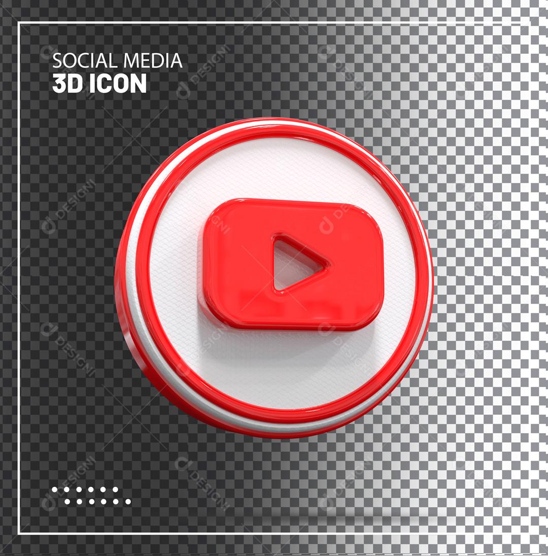Ícone Youtube 3D Elemento Para Composição PSD