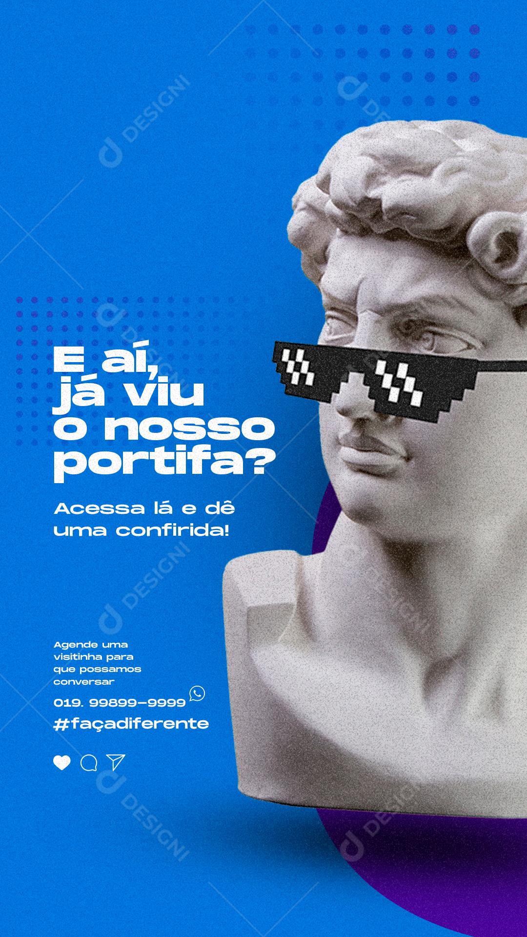 Social Media Stories E aí já viu o Nosso Portifa Marketing PSD Editável