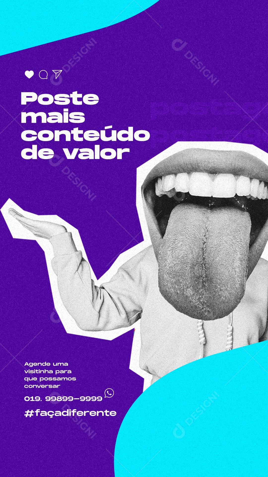 Social Media Stories Poste mais Conteúdo de Valor Marketing PSD Editável