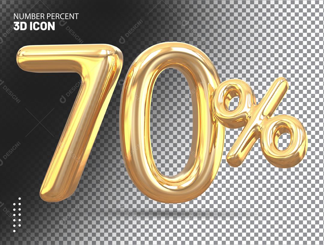 Número 3D 70% Dourado Para Composição PSD