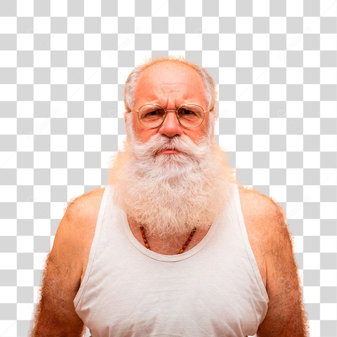 Velho com uma longa barba com rosto serio PNG Transparente