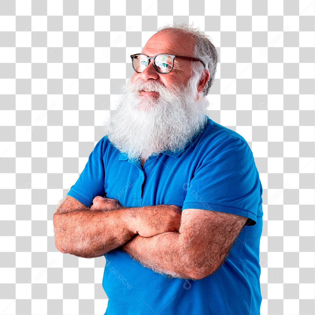 Velho com uma longa barba branca PNG Transparente