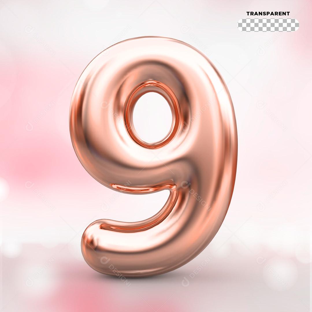 Número 3D 9 Rosa Para Composição PSD
