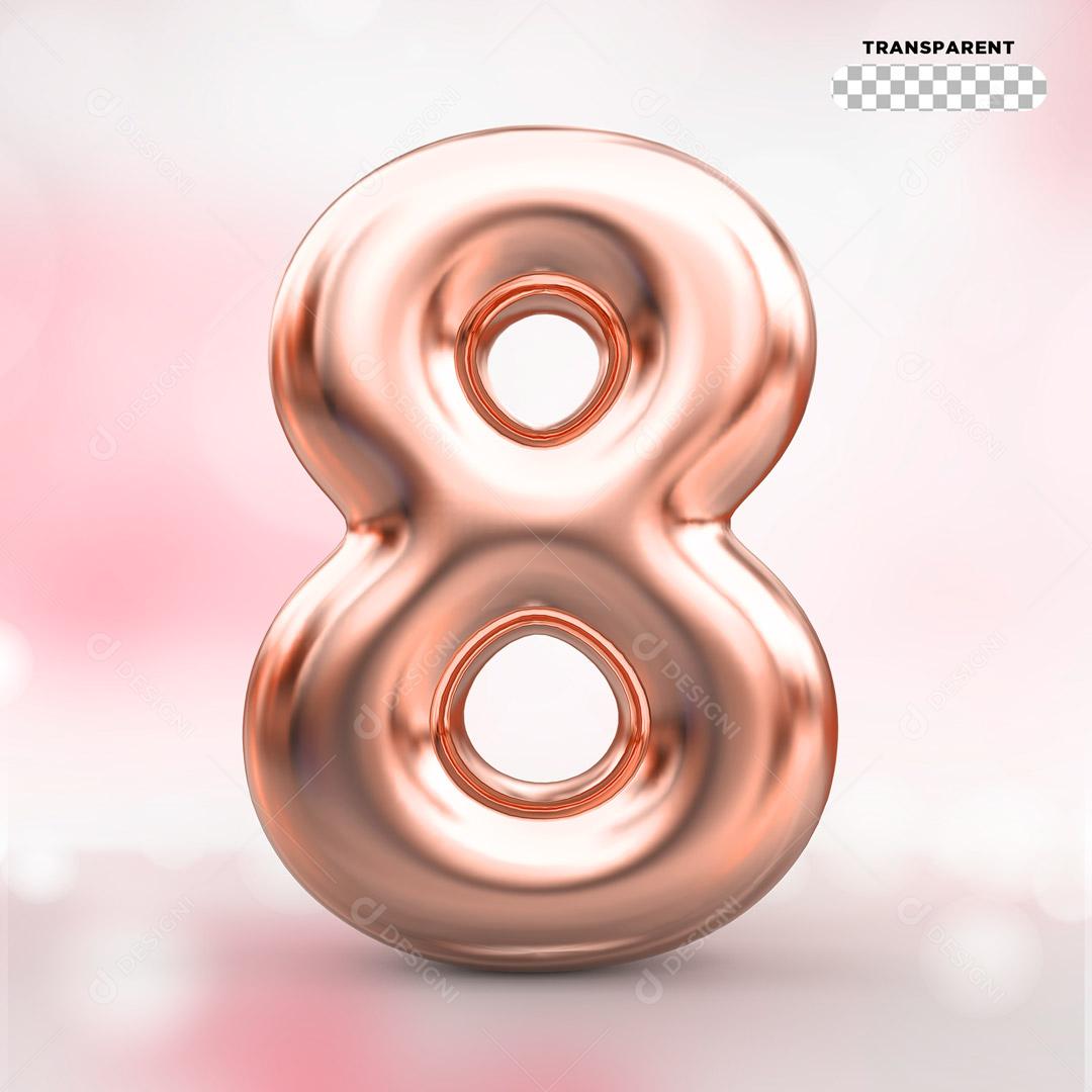 Pink 3D Number 8 For Composition PSD