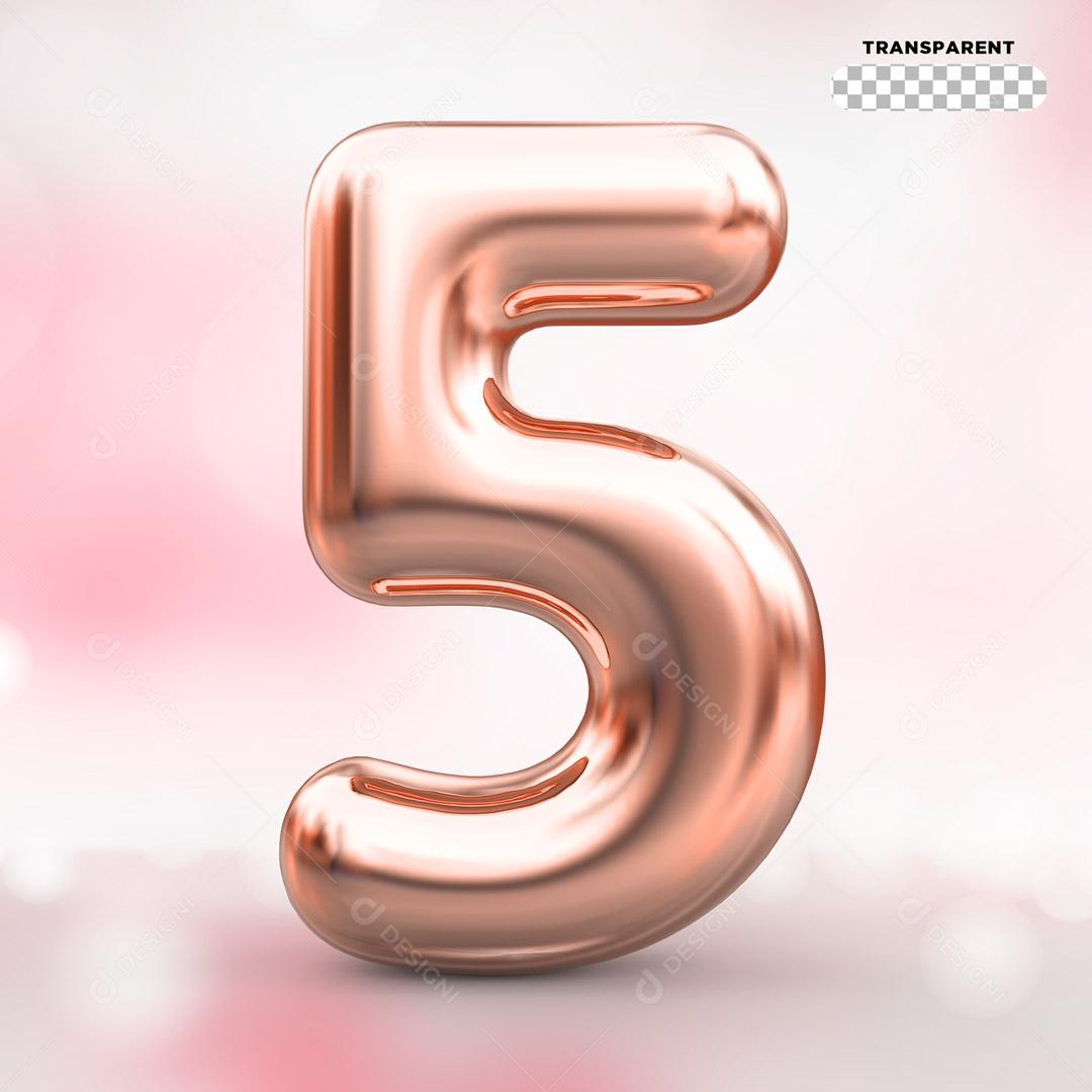 Número 3D 5 Rosa Para Composição PSD