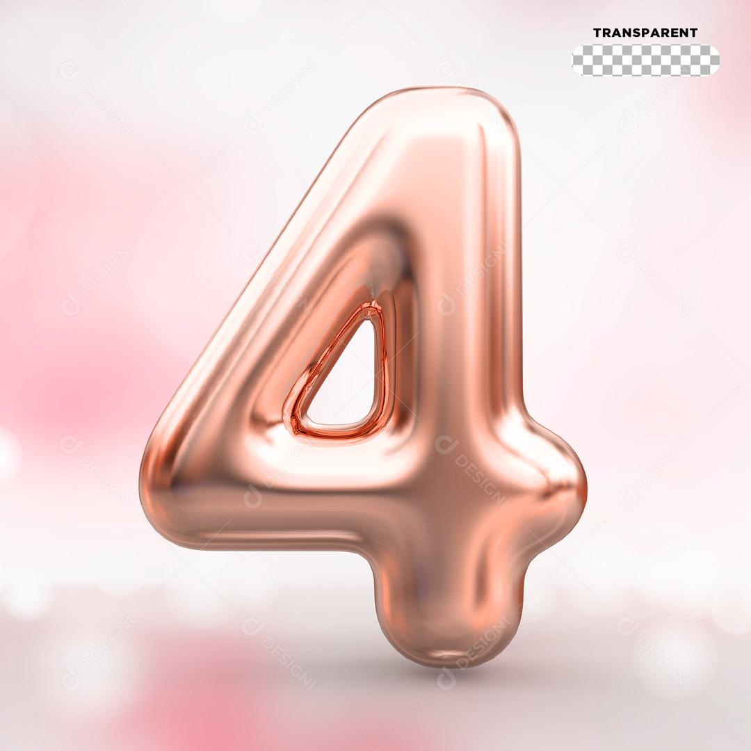 Número 3D 4 Rosa Para Composição PSD