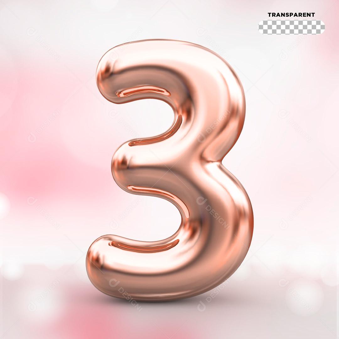 Pink 3D Number 3 For Composition PSD