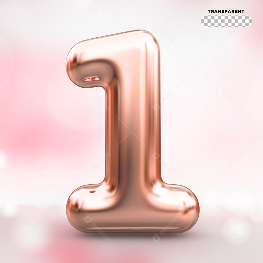 Número 3D 1 Rosa Para Composição PSD