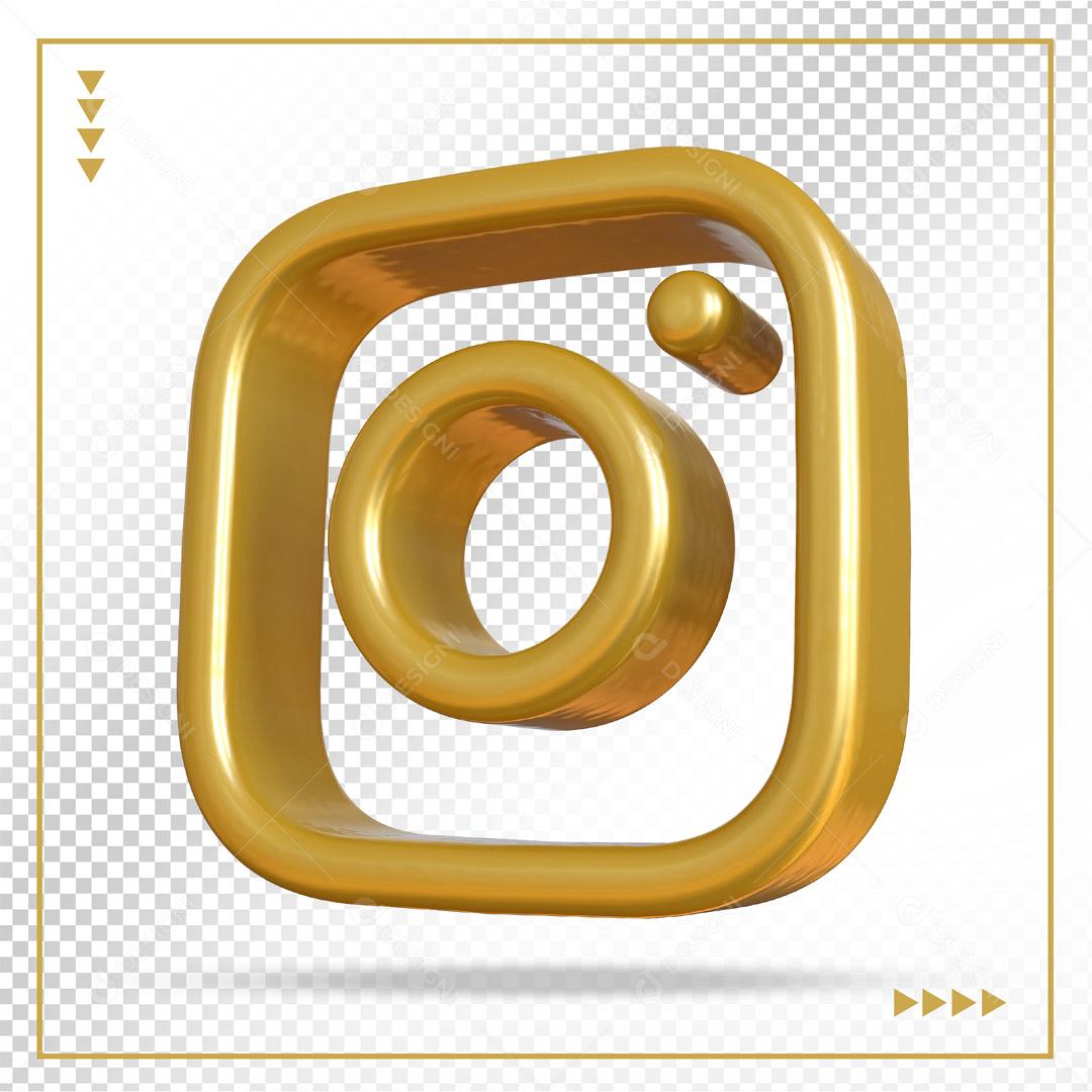 Ícone 3D Instagram Dourado Elemento Para Composição PSD