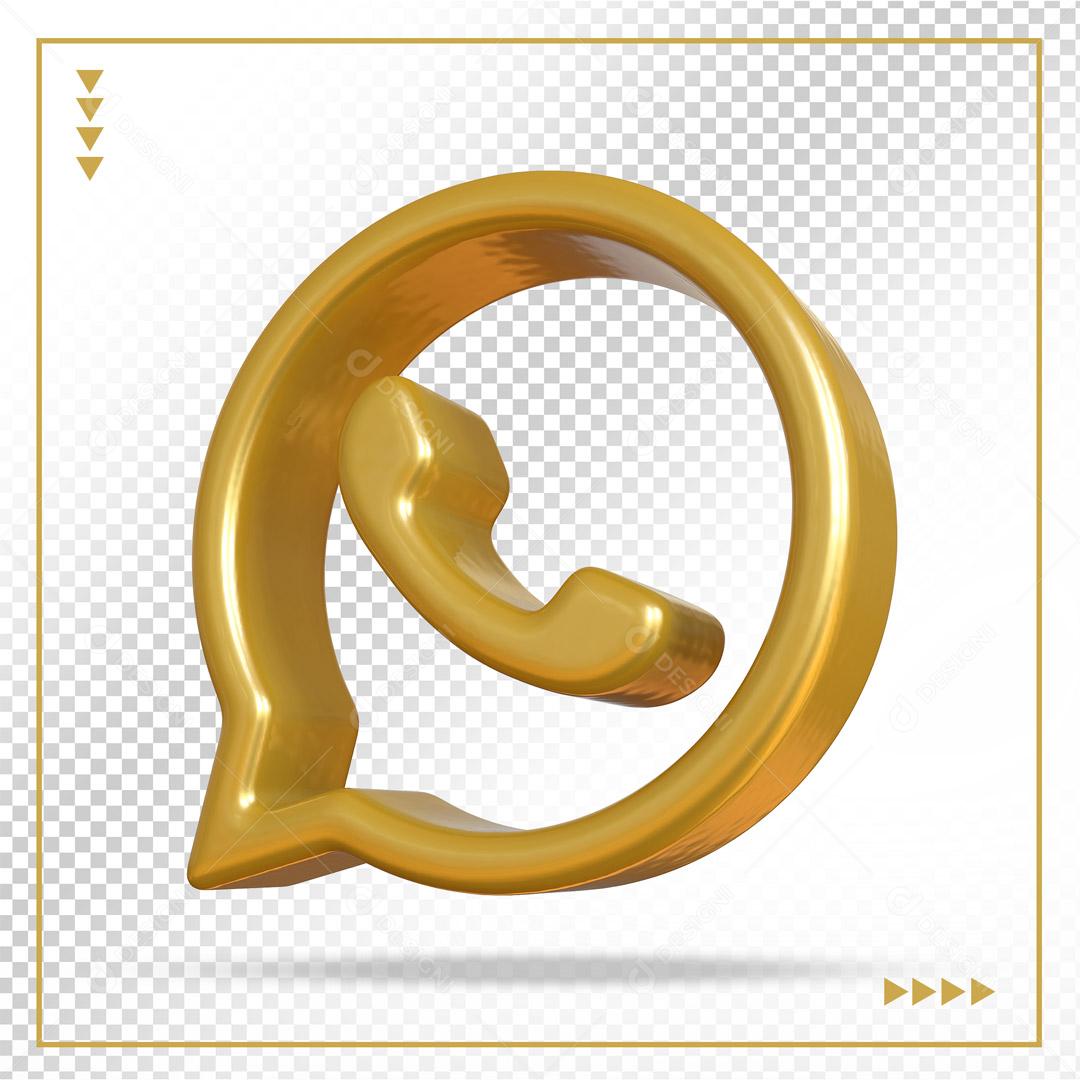 ícone 3D Whatsapp Dourado Elemento Para Composição PSD