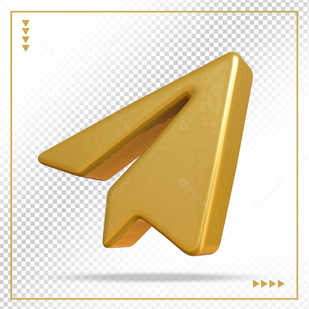 Ícone 3d Telegram Dourado Elemento Para Composição PSD