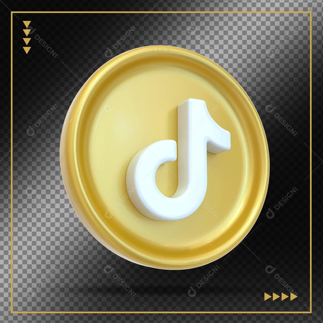 Tiktok 3D Dourado Elemento Para Composição PSD