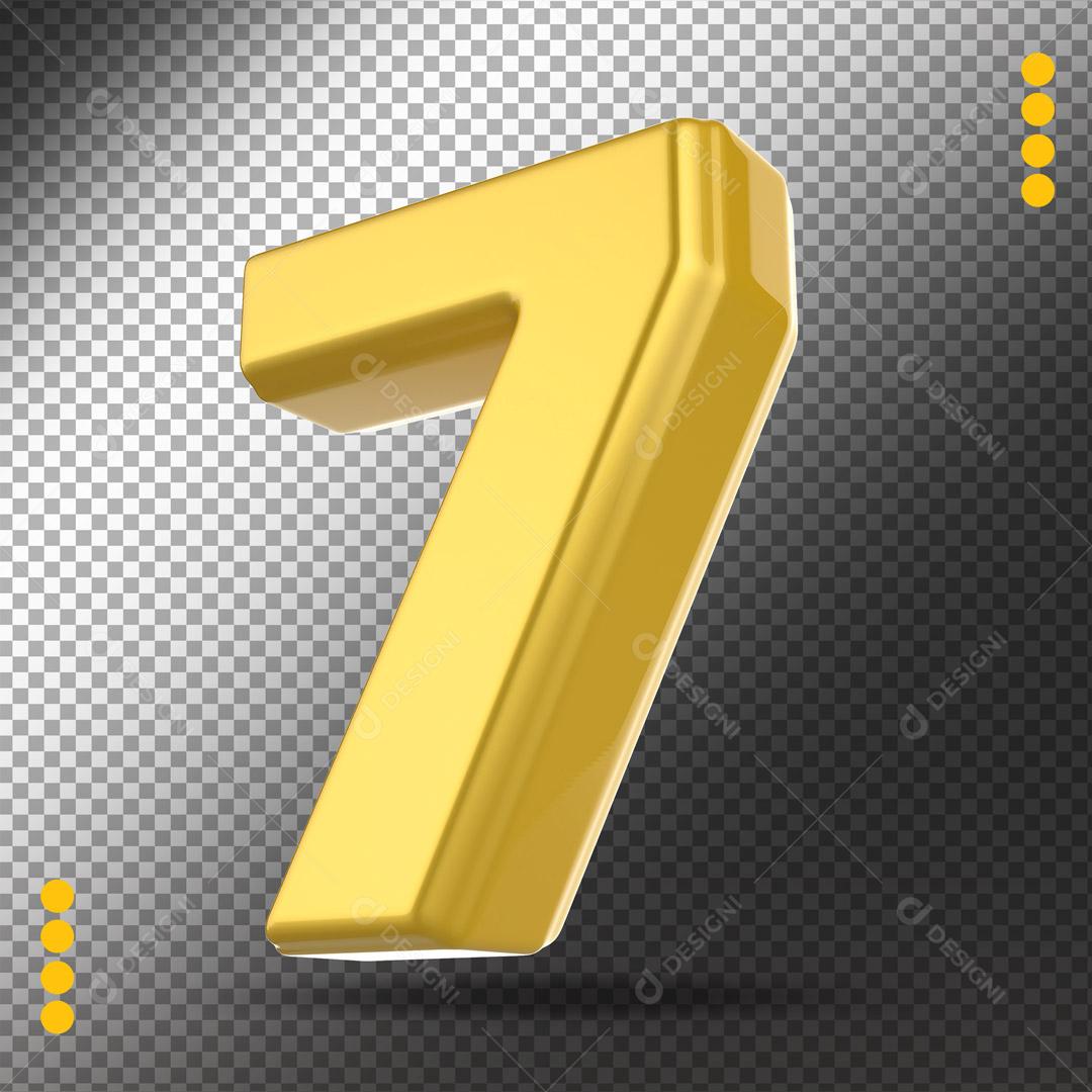 Número 3D 7 Dourado Para Composição PSD