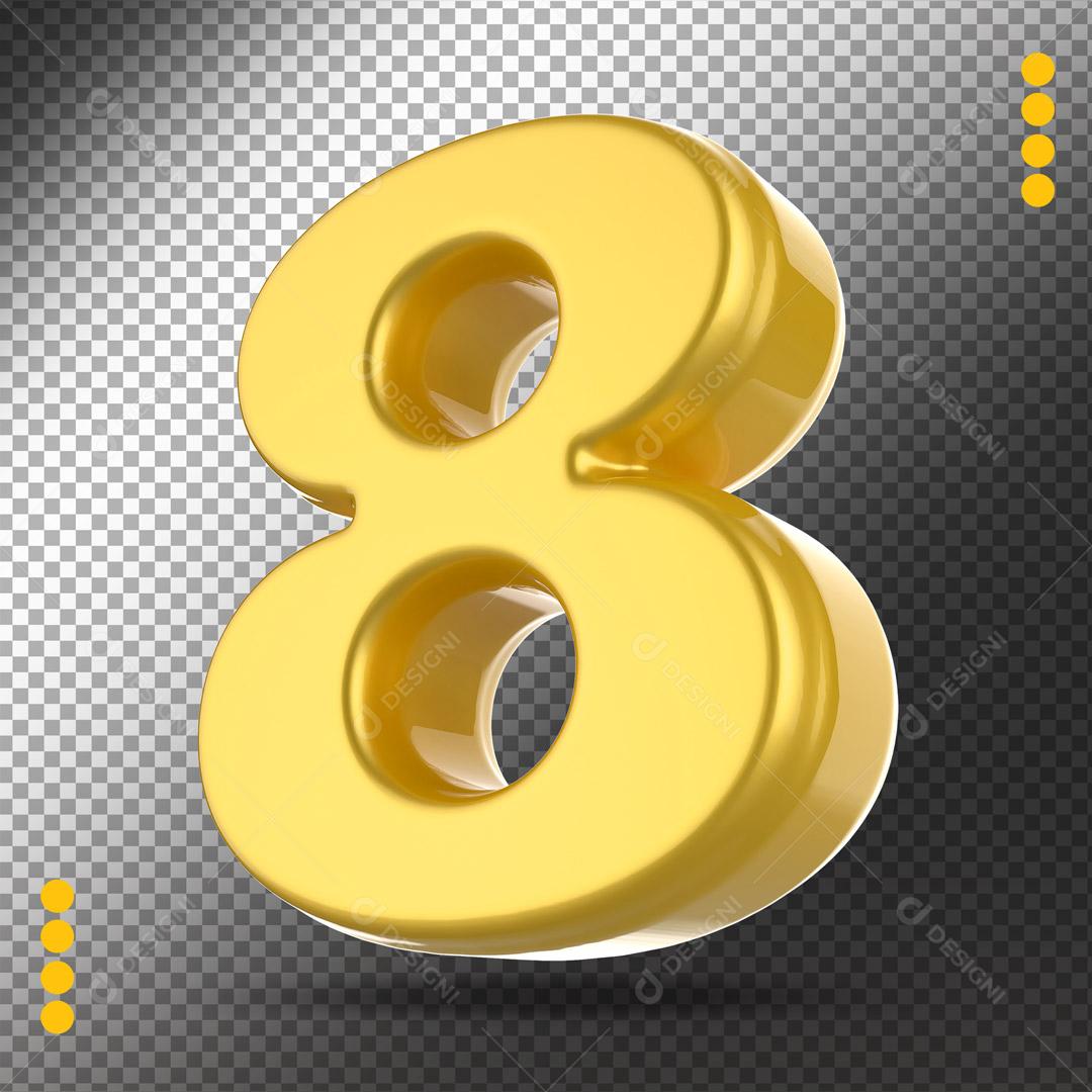 Número 3D 8 Dourado Para Composição PSD