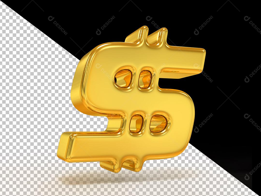 Cifrão Elemento 3D Dourado Para Composição PSD