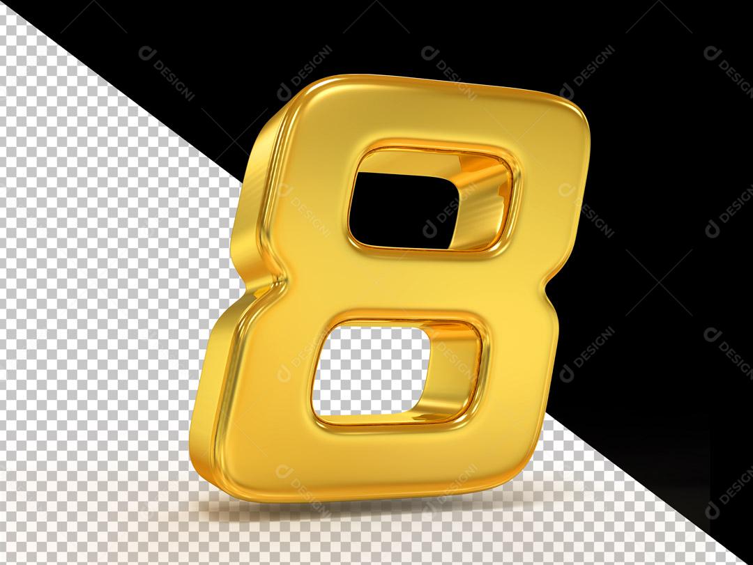 Elemento 3D Número 8 Dourado Para Composição PSD