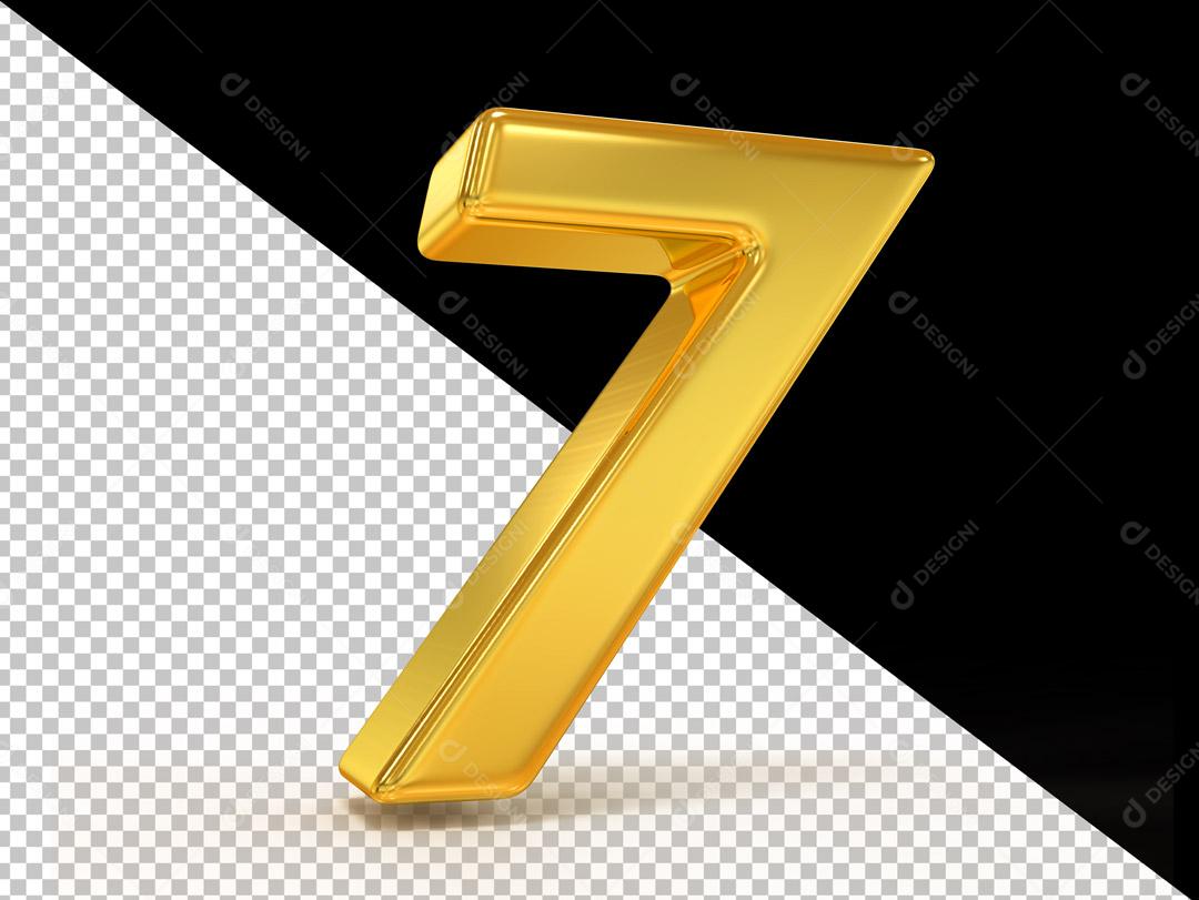 Elemento 3D Número 7 Dourado Para Composição PSD