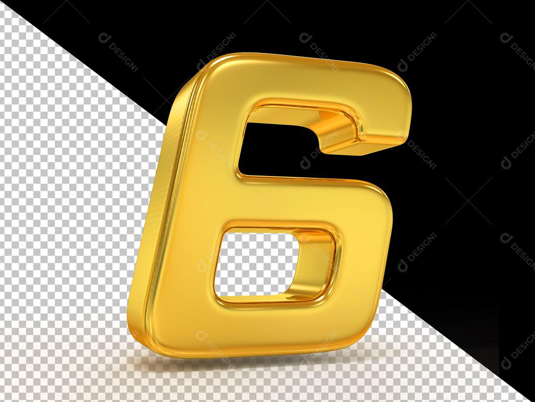 Elemento 3D Número 6 Dourado Para Composição PSD