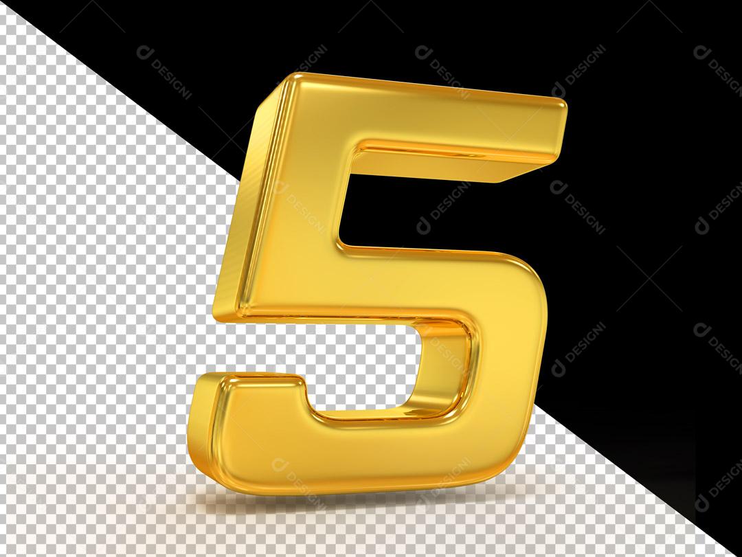 Elemento 3D Número 5 Dourado Para Composição PSD