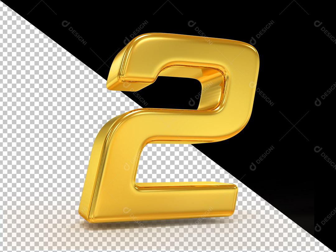 Elemento 3D Número 2 Dourado Para Composição PSD
