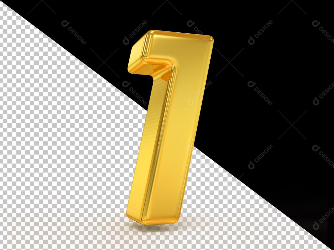 Elemento 3D Número 1 Dourado Para Composição PSD