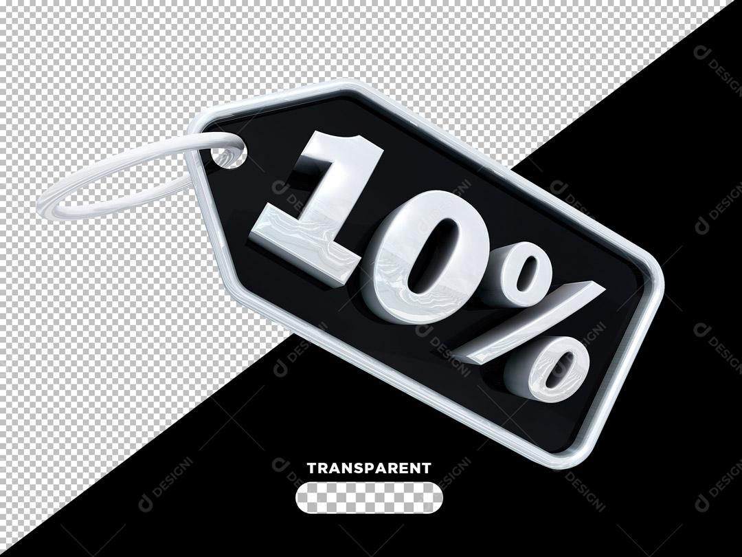 Entiqueta de Desconto 10% Preto e Branco 3D Para Composição PSD