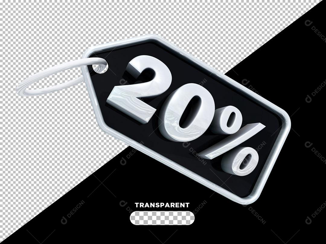 Entiqueta de Desconto 20% Preto e Branco 3D Para Composição PSD