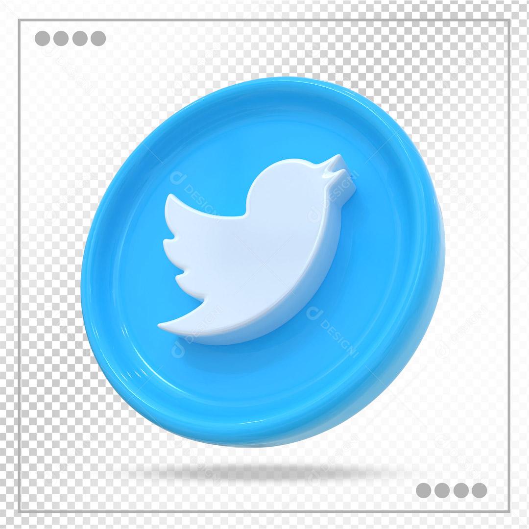 Ícone 3D Twitter Azul Elemento Para Composição PSD