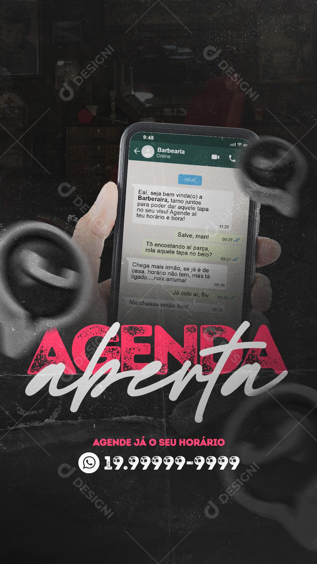 Stories Agenda Aberta Barbearia Social Media PSD Editável