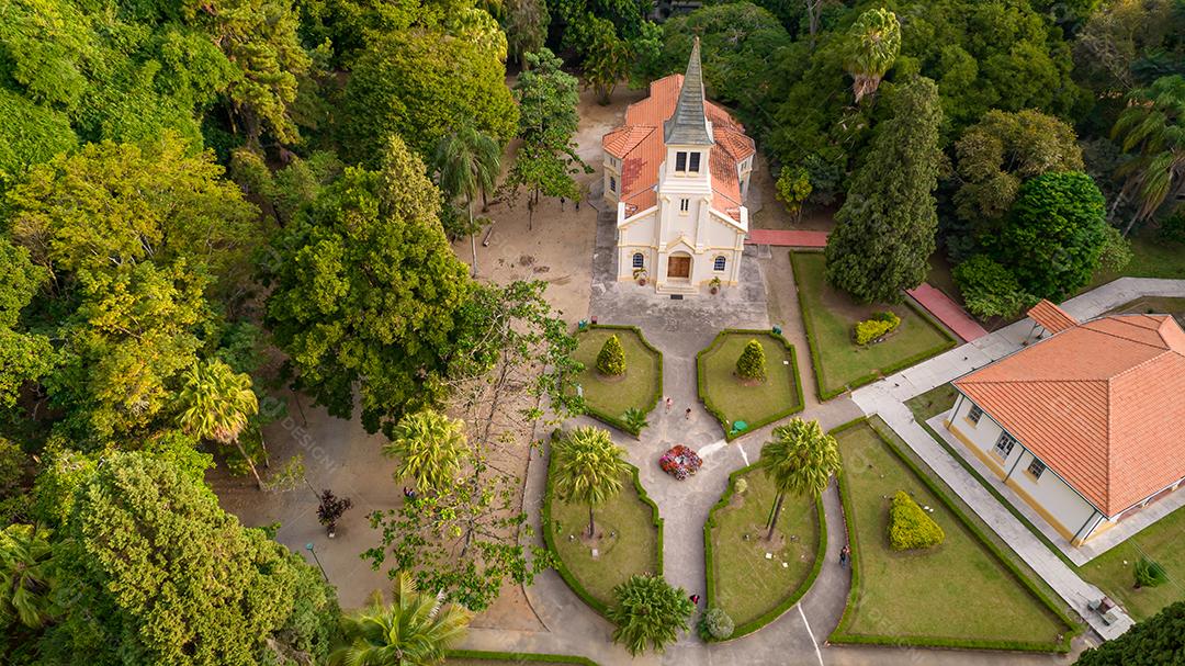 Aerial view of Vicentina Aranha Park, Sagrado Coração de Jesus Chapel, former sanatorium transformed into a municipal park.