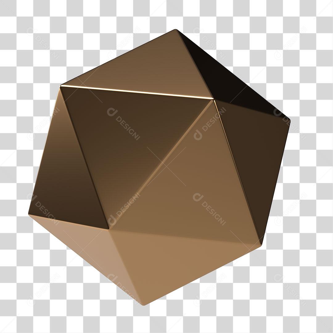 Elemento 3D Forma Geométrica Dourada PNG Transparente