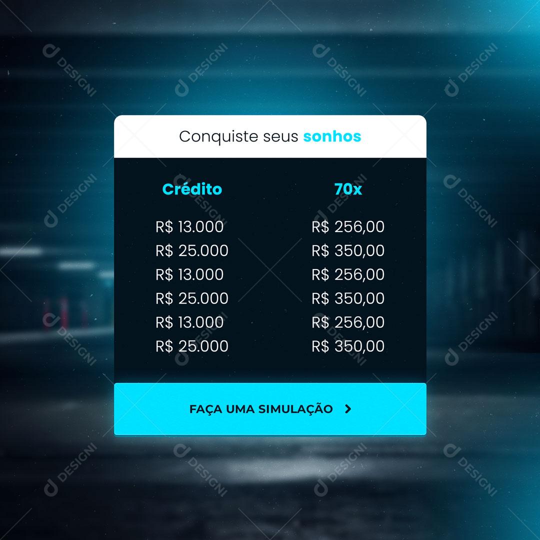 Post Consórcio de Automóvel Conquiste Seus Sonhos Faça uma Simulação Social Media PSD Editável