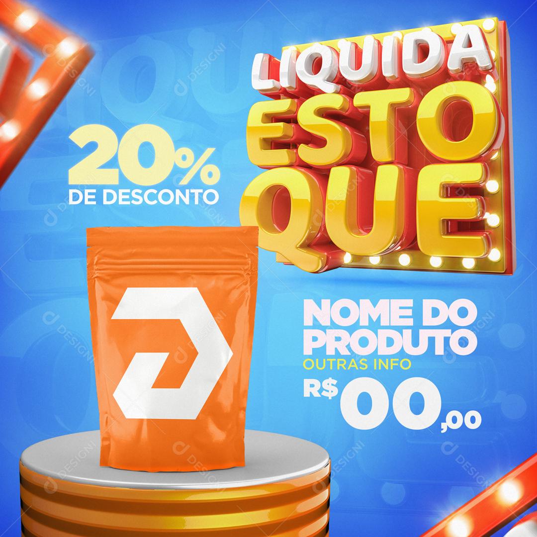 Social Media Líquida Estoque 20% de Desconto PSD Editável