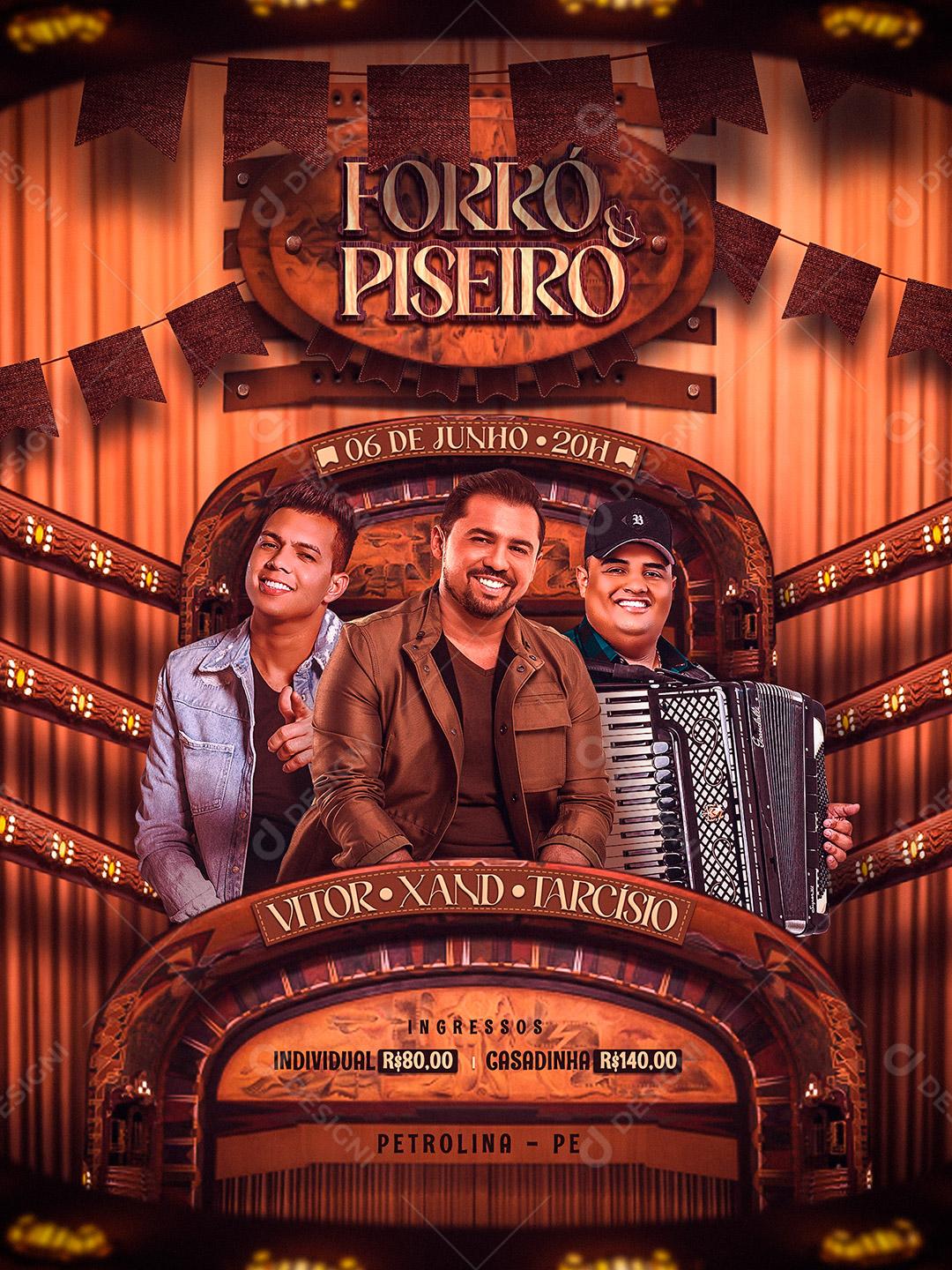 Flyers Forró e Piseiro Vitor Xand e Tarcísio Social Media PSD Editável