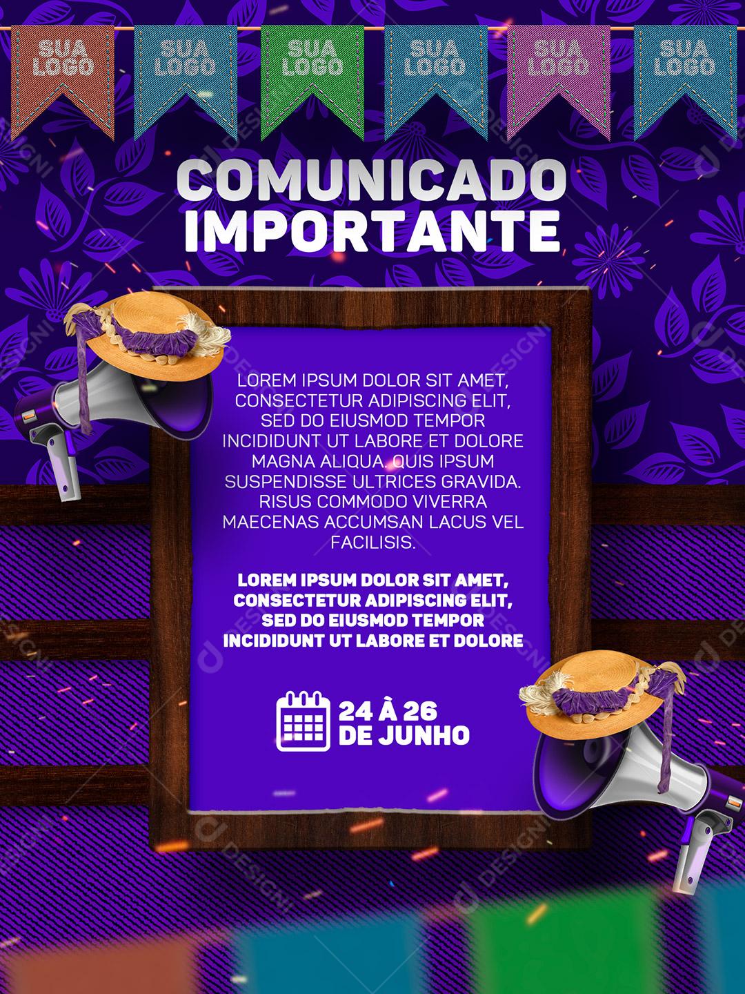 Comunicado Importante Social Media PSD Editável