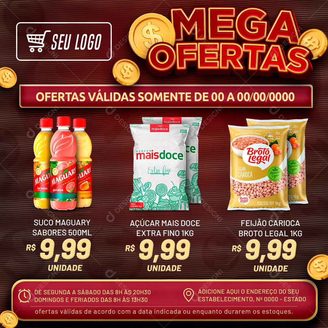 Social Media Mega Ofertas Produtos Supermercado Encarte PSD Editável