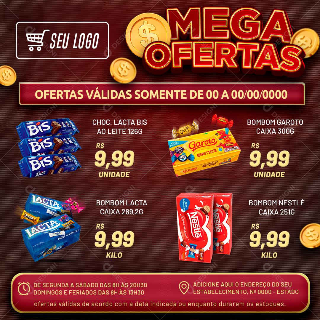 Social Media Encarte Mega Ofertas Supermercado PSD Editável