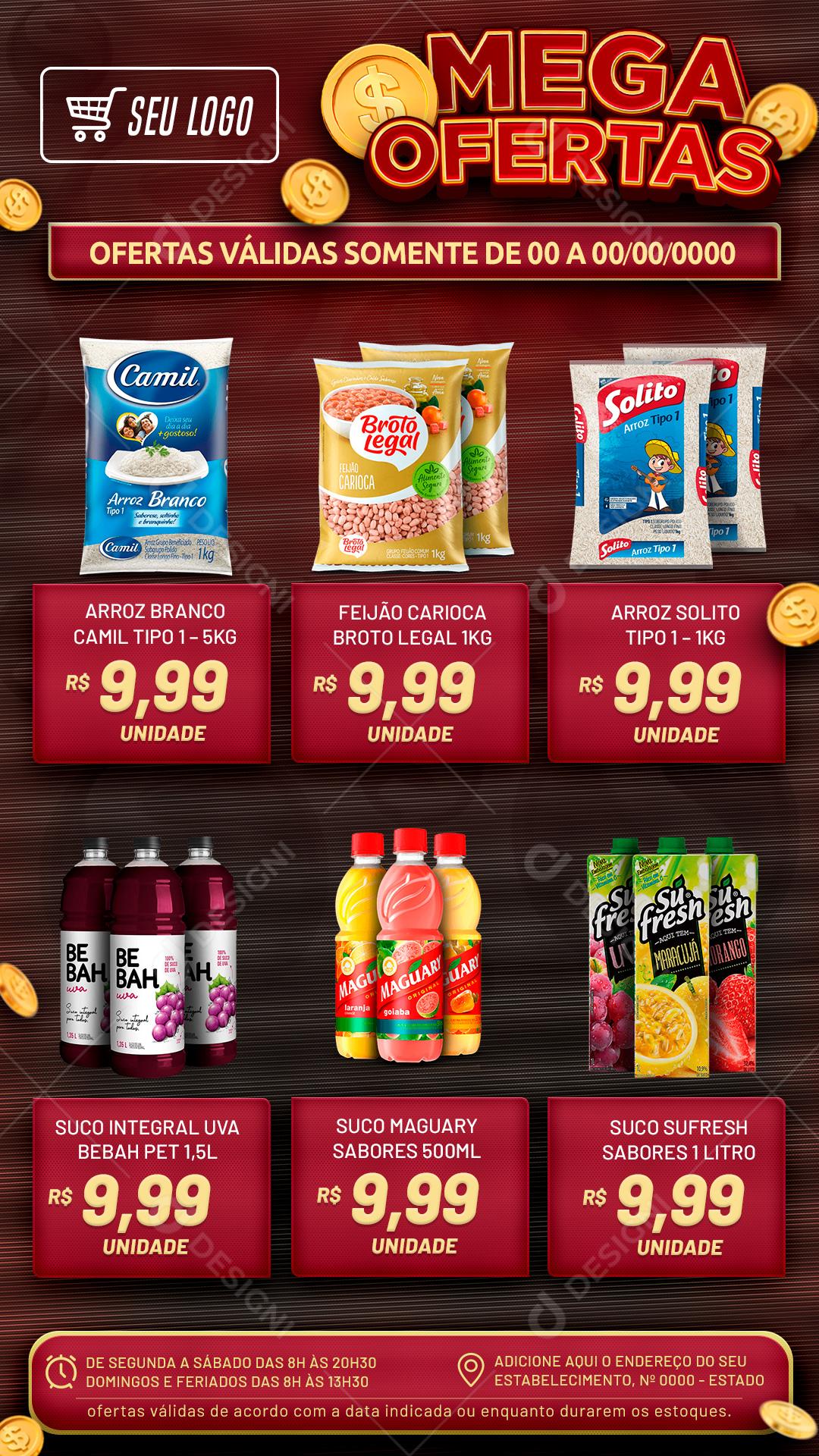 Encarte Ofertas Válidas Somente Supermercado Mega Ofertas Social Media PSD Editável
