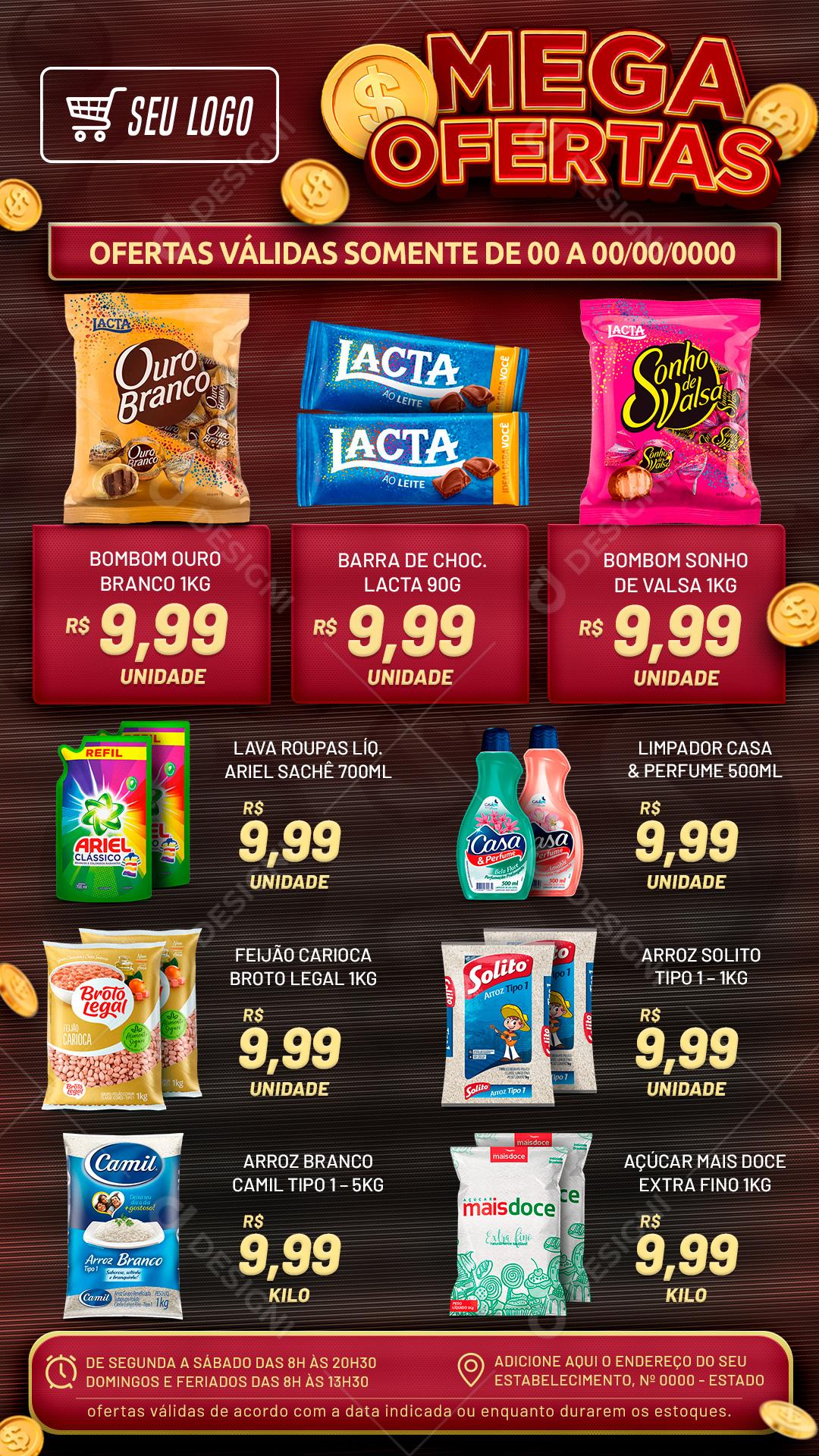Encarte Ofertas Válidas Somente Supermercado Mega Ofertas Social Media PSD Editável