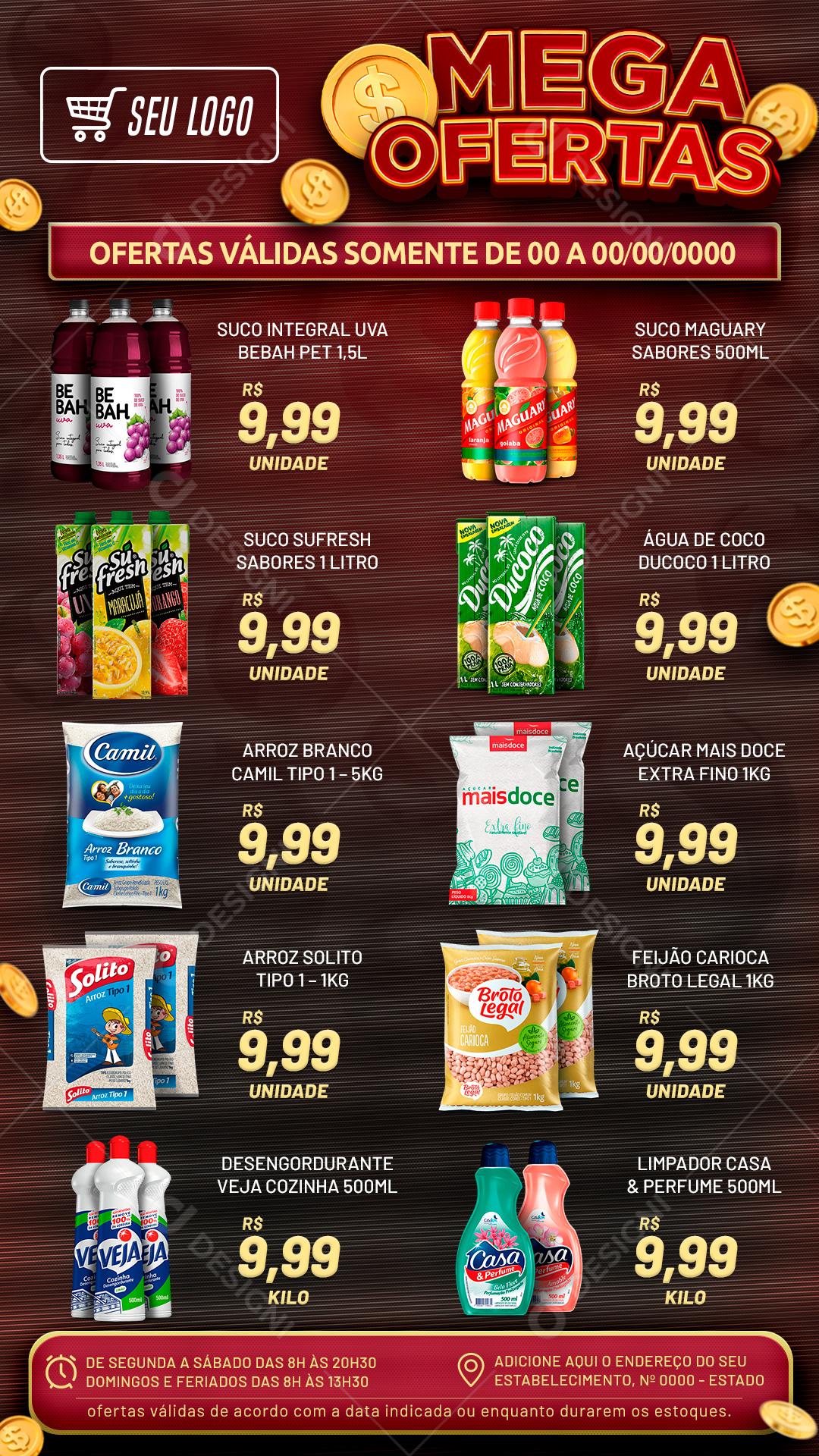 Social Media Encarte Mega Ofertas Supermercado PSD Editável
